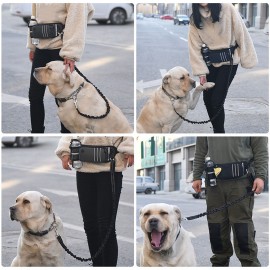 Hands Free Dog Leash Waist Bag Reflective Waist Pouch with Retractable Bungees Poop Bag Dispenser Pouch Adjustable Waist Belt for Training Walking Jogging and Running Your Pet