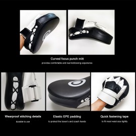 2PCS Boxer Target Curved Focus Punch Mitt Kickboxing Muay Thai Target Fitness Training Target Black and White