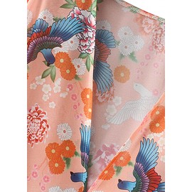 New Women Chiffon Kimono Cardigan Floral Print Long Sleeve Loose Outerwear Bikini Cover Up Orange