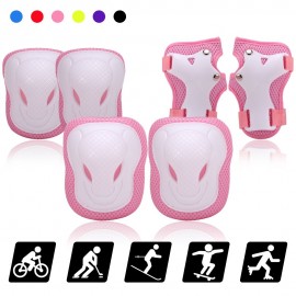 Kids Knee Pads Set 6 in 1 Protective Gear Kit Knee Elbow Pads with Wrist Guards Children Sports Safety Protection Pads for Cycling Roller Skating