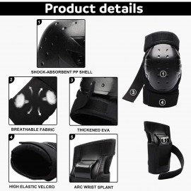 6Pcs/Set 2 Wrist Guards + 2 Elbow Pads + 2 Knee Pads Thicken Shell Impact Resistance All-around Protection for Children Adults Outdoor Sports