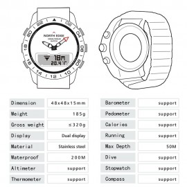 Men Sports Digital Analog Watch Diving Watch Steel Business Wrist Watch Altimeter Compass 200m Waterproof with Silicone Strap